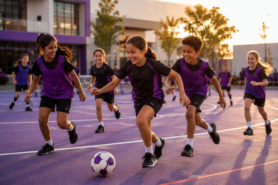 Children playing sport at a YOUTH OS school activation